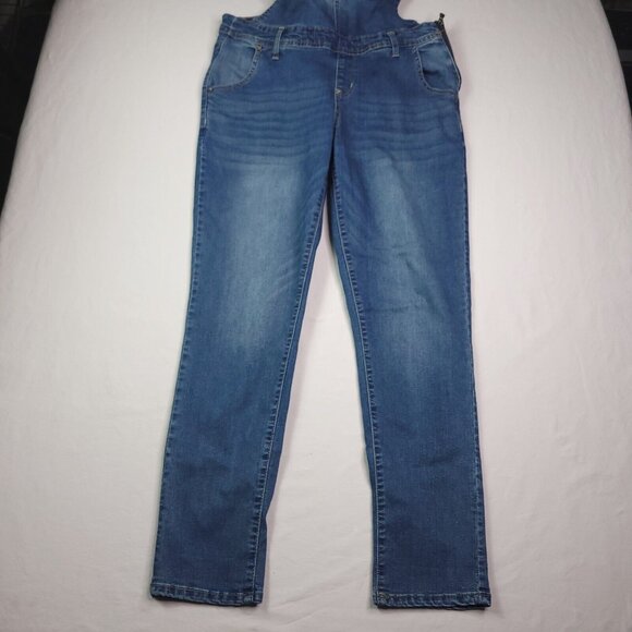 WallFlower Womens Denim Bib Overalls Large Tapered Leg Medium Wash Side Zip - Picture 3 of 6